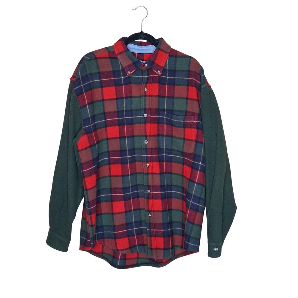 Vintage Eddie Bauer Colorblock Flannel Wool Blend Button Up Size